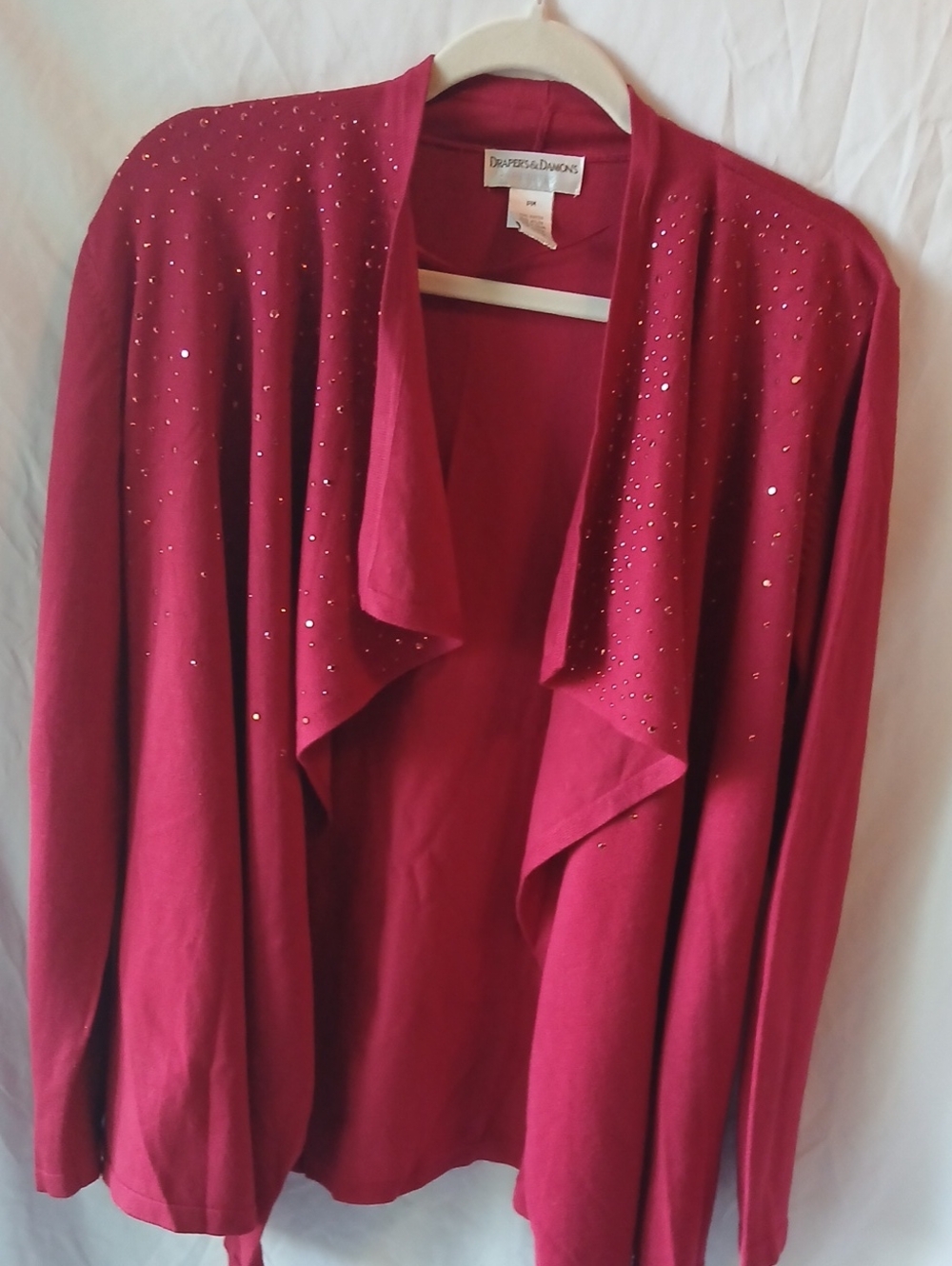 Draper & Damons Garnet Red Sequin-Accent Open Cardigan